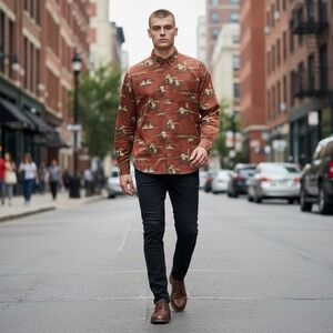 Vintage Columbia River Lodge Lab Dog Button‎ Down Duck Hunting Print Shirt XXL